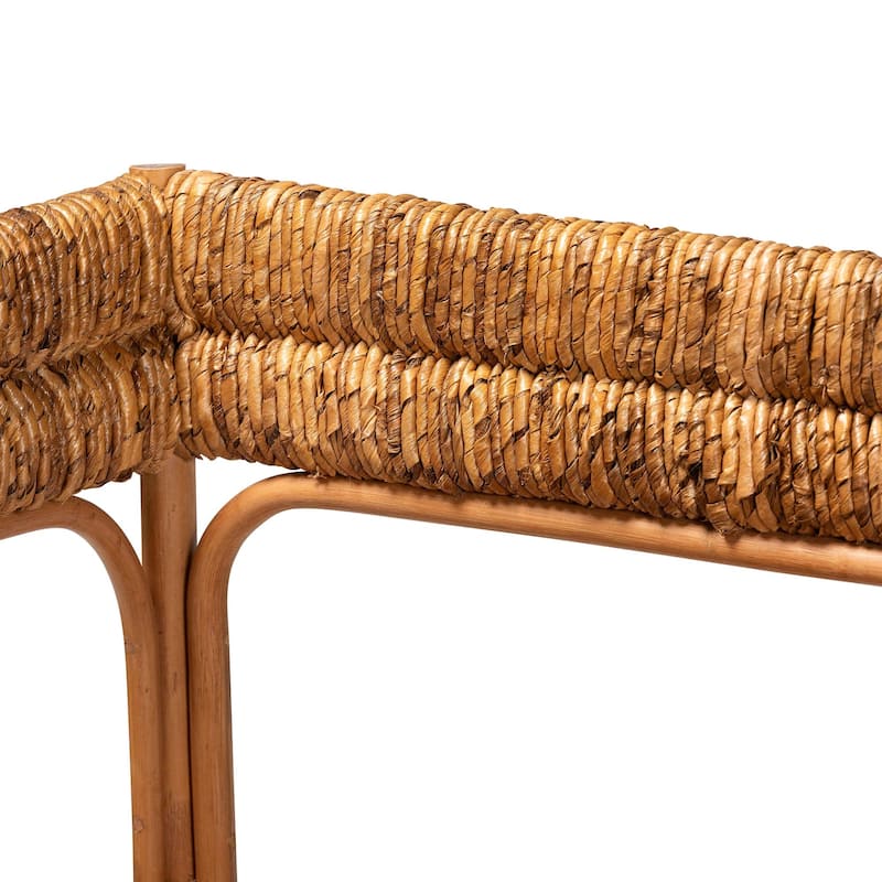 Adisa Natural Rattan Bench - Banquette with Woven Seagrass Seat and Back, Coastal Boho Accent Seating