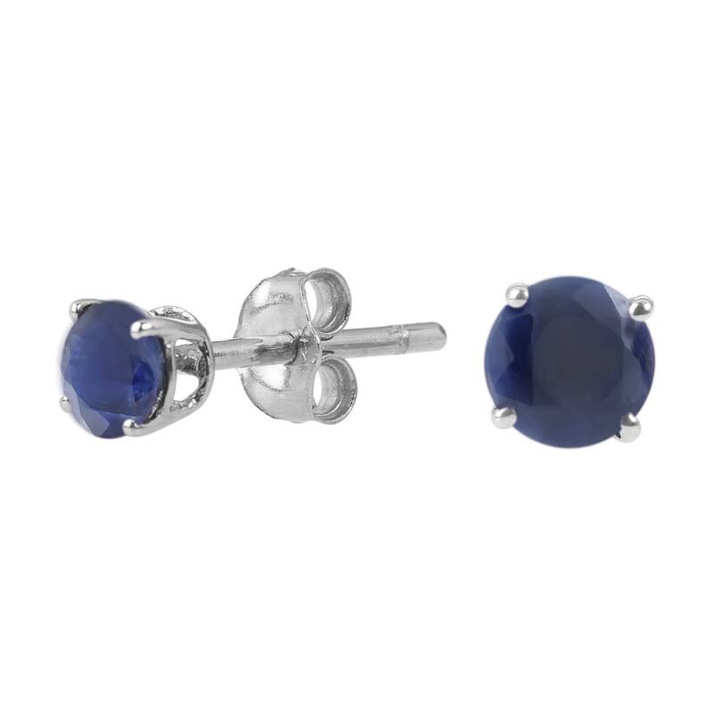 Sterling Silver Round 4mm Gemstone Birthstone Stud Earrings - Blue - Sapphire