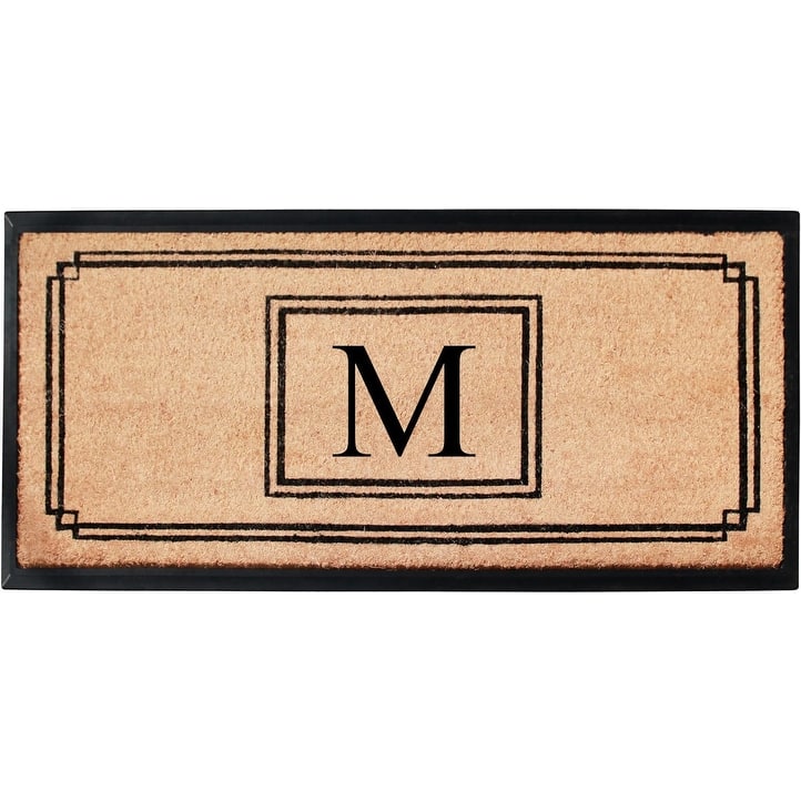 A1HC Natural Coir and Rubber Monogrammed Front Porch Entry Doormat 24"X48" Black/Beige - M