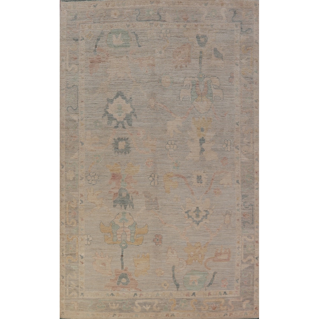 Hand Knotted Oriental 100% Wool Carpet Transitional All-Over Navy Blue & Blues Oushak Area Rug - 9' 2'' X 5' 10''
