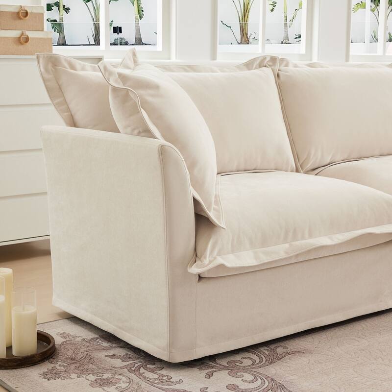 Modern 3 Seater Upholstered Sofa with 1 Ottoman and 2 Pillows