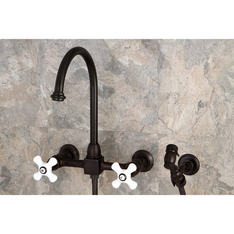 Kingston Brass Restoration 1.8 GPM Wall Mounted Bridge Kitchen Faucet
