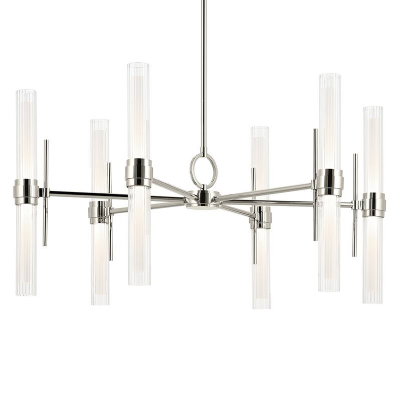 Riven 33 Inch LED 12 Light Chandelier with Clear Fluted Glass in Champagne Bronze