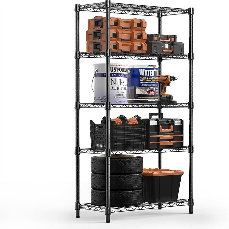 Storage Shelving - 13.7"D x 23.6"W x 62.4"H - 13.7"D x 23.6"W x 62.4"H - Black