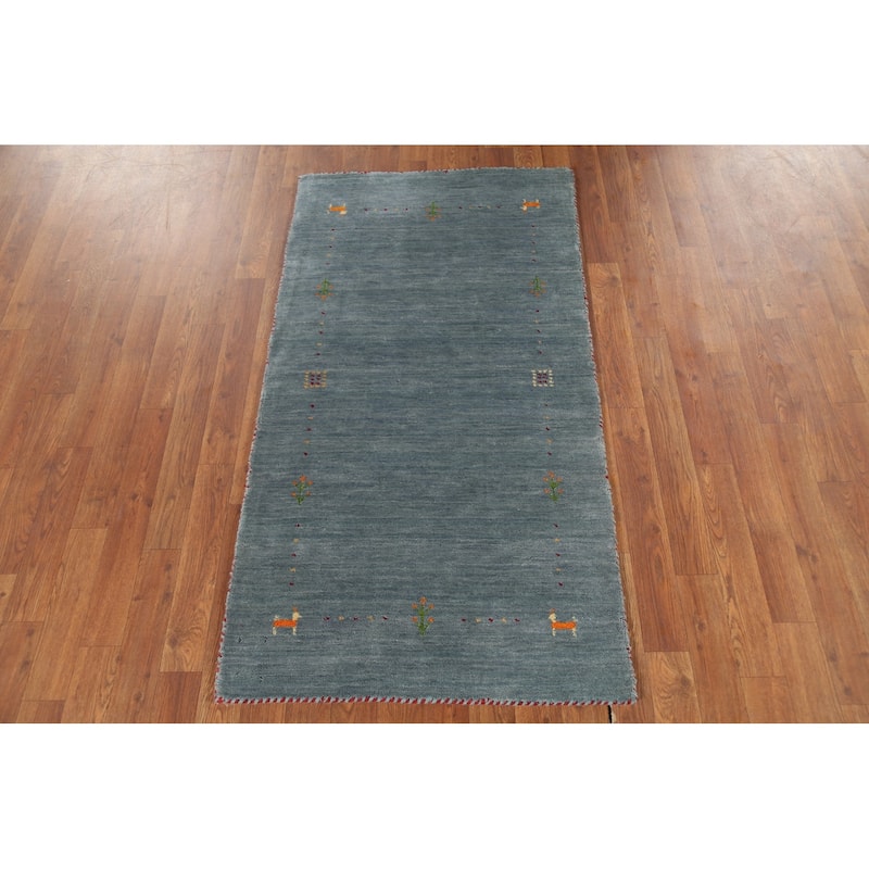 Tribal Gabbeh Indian Accent Rug Handmade Blue Wool Carpet - 2'7"x 4'9"