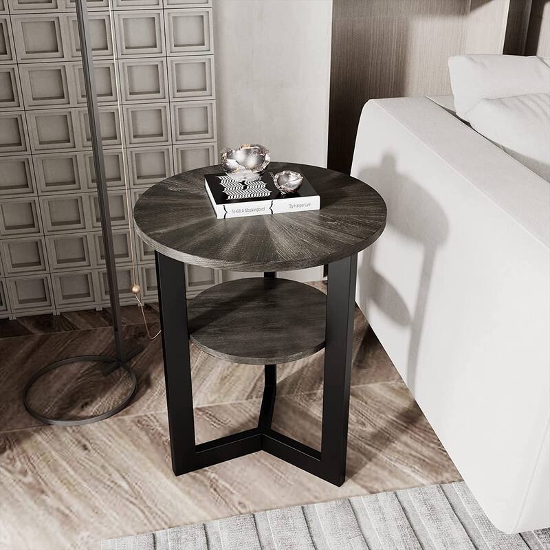 Round Coffee Table with Solid Wood Storage Circle Center Table
