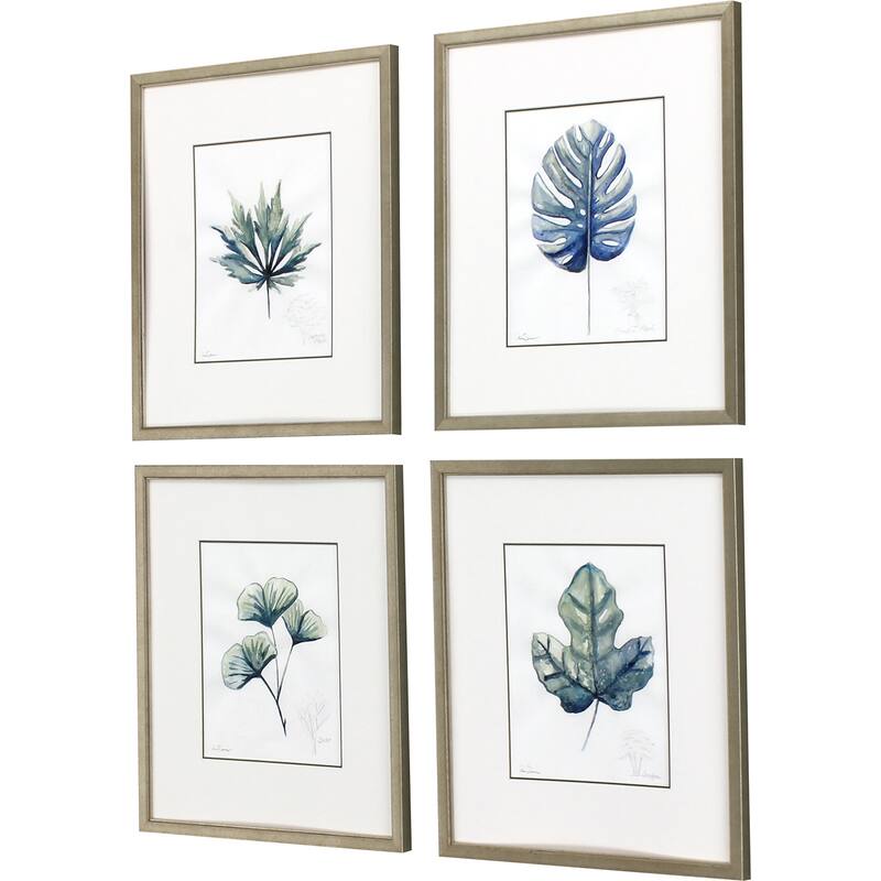 Plant Drawings S/4 Framed Art Exclusive Giclee Under Glass - Blue