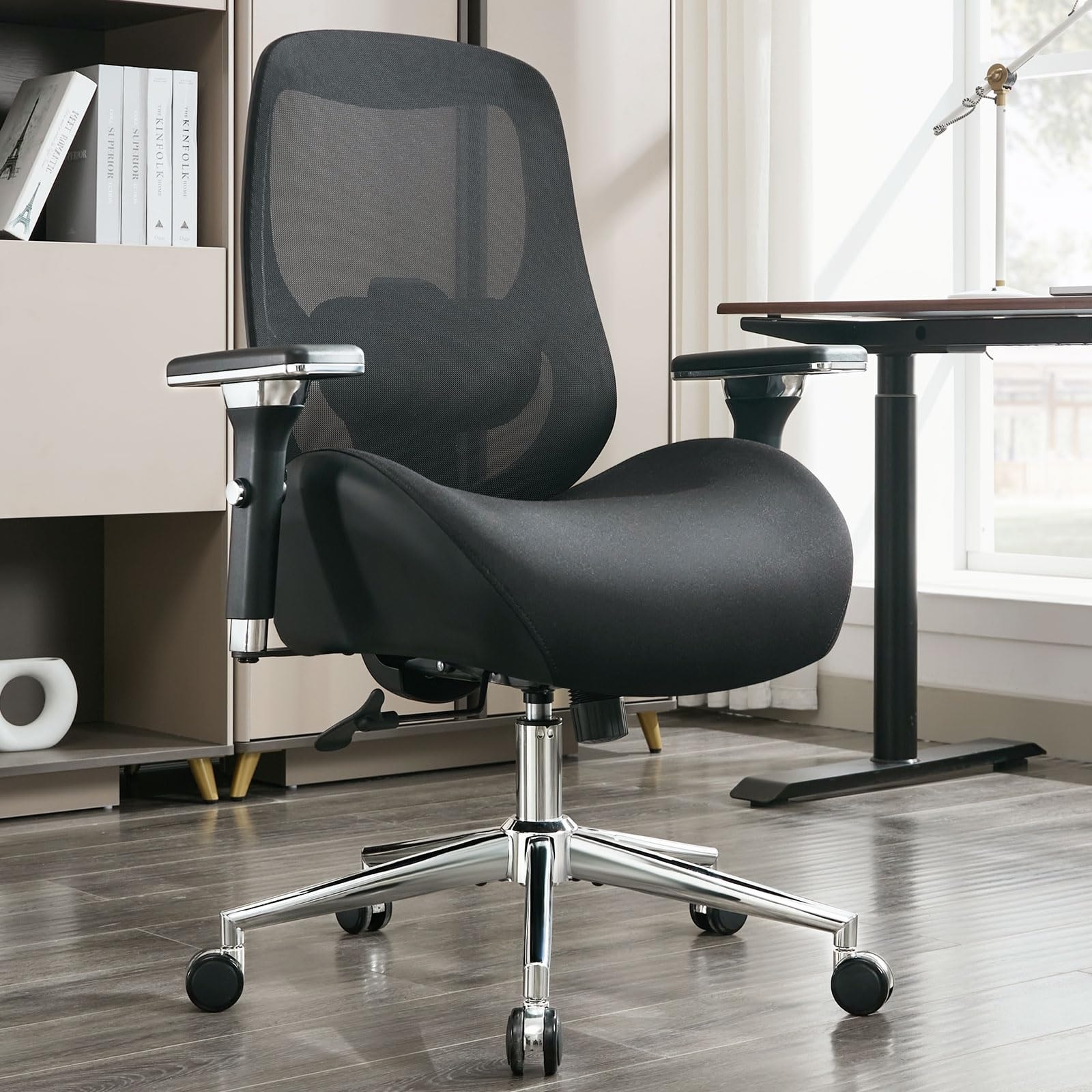 Big and Tall Office Chair with Wide Thick Seat Cushion for Heavy People, Ergonomic Computer Mesh Desk Chairs with Armrests