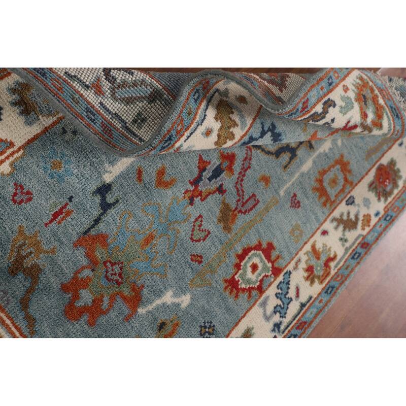 Transitional Blue Oushak Oriental Accent Rug Handmade Wool Carpet - 3'1"x 4'10"