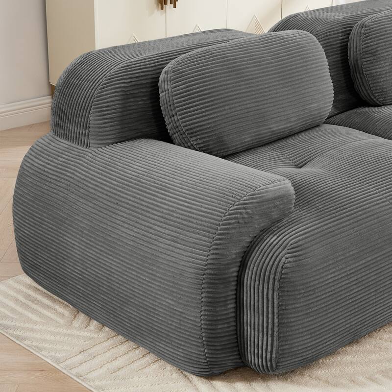 Anmytek 82 Inch Grey Corduroy Modular Loveseat Sofa with Curved Armrests and Anti Slip Design