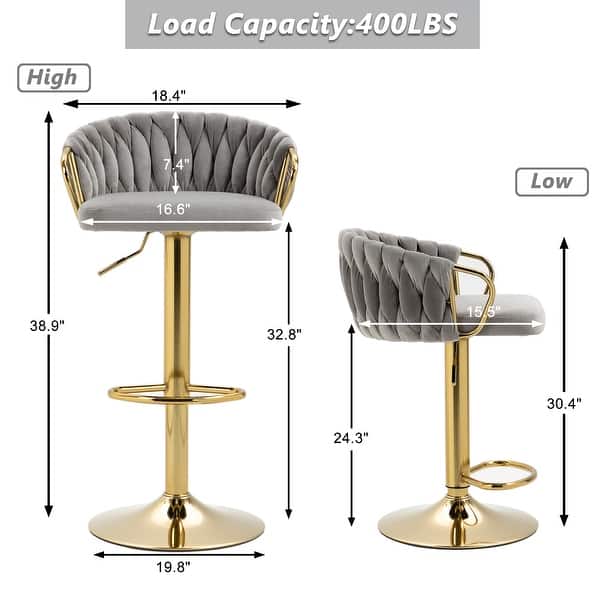 dimension image slide 4 of 6, Modern Swivel Counter Height Bar Stools Adjustable Counter Stool With Backs