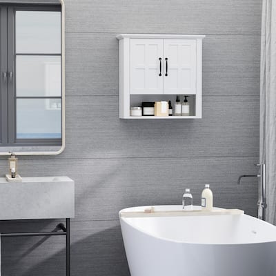 HOMCOM Medicine Cabinet, 3-Tier Bathroom Wall Cabinet with Adjustable Shelf and 2 Doors, Bathroom Cabinet
