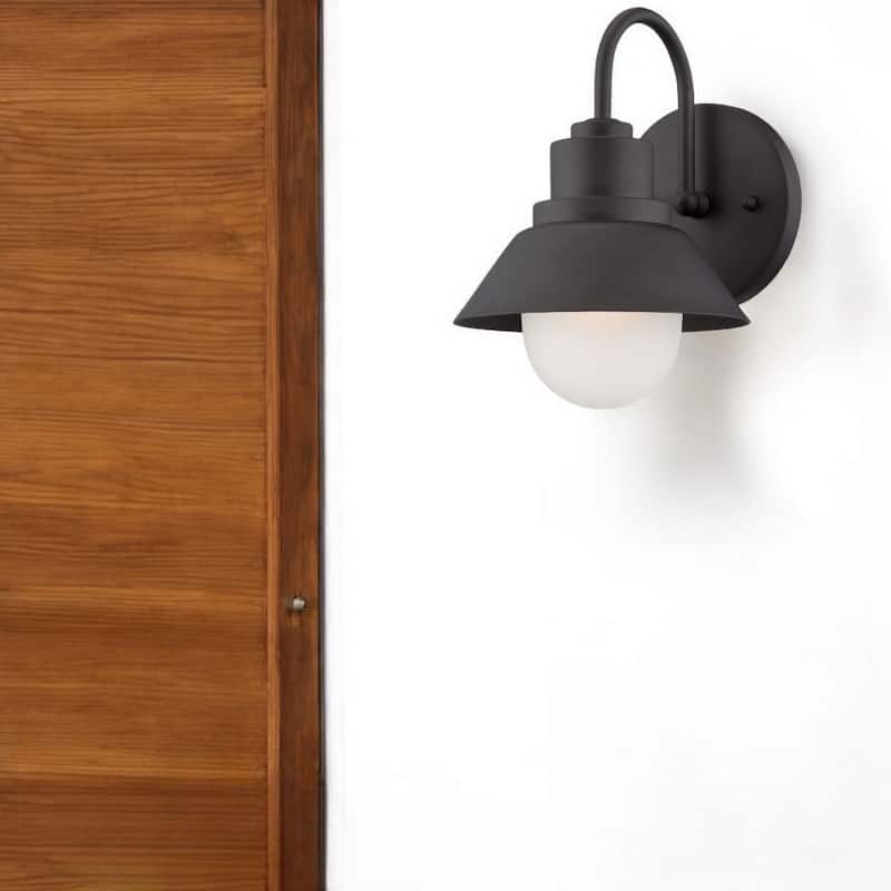Steel Outdoor Wall Light with Frosted Glass Hardwired LED - 7.5” x 6” x 9” (D x W x H)