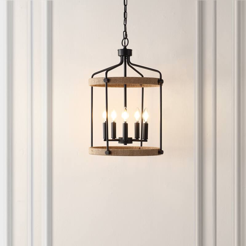 SAFAVIEH Lighting Perrine 16" Modern & Contemporary Pendant (5-Bulb) - 16" W x 16" D x 86" H - Black/Brown - 16Wx16Dx86H