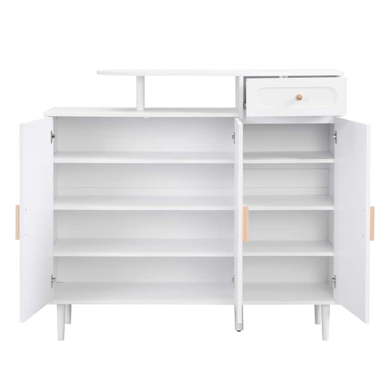 Home Shoe Cabinet, Wood Arched Door Organizer Cabinet with Adjustable Shelves, 43.30'' Tall Entryway Storage Cabinet