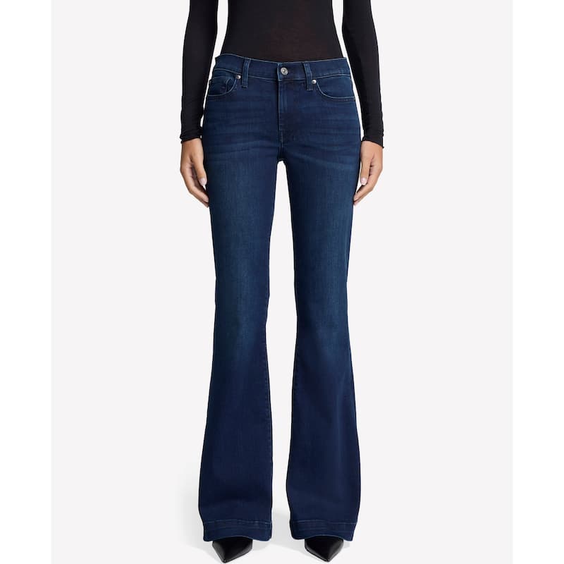 7 For All Mankind Women's Dojo Mid-Rise Wide Leg Flare Jeans - Blue Black Santiago - 27