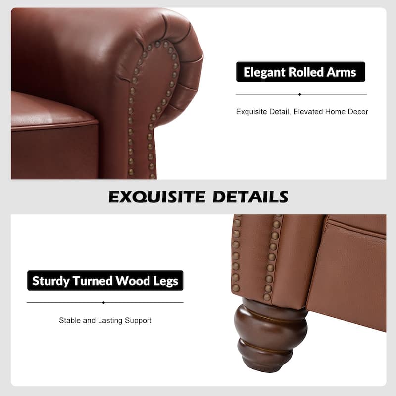 Filomena Transitional 5 Piece Genuine Leather Living Room Set Sofa with Rolled Arms by HULALA HOME