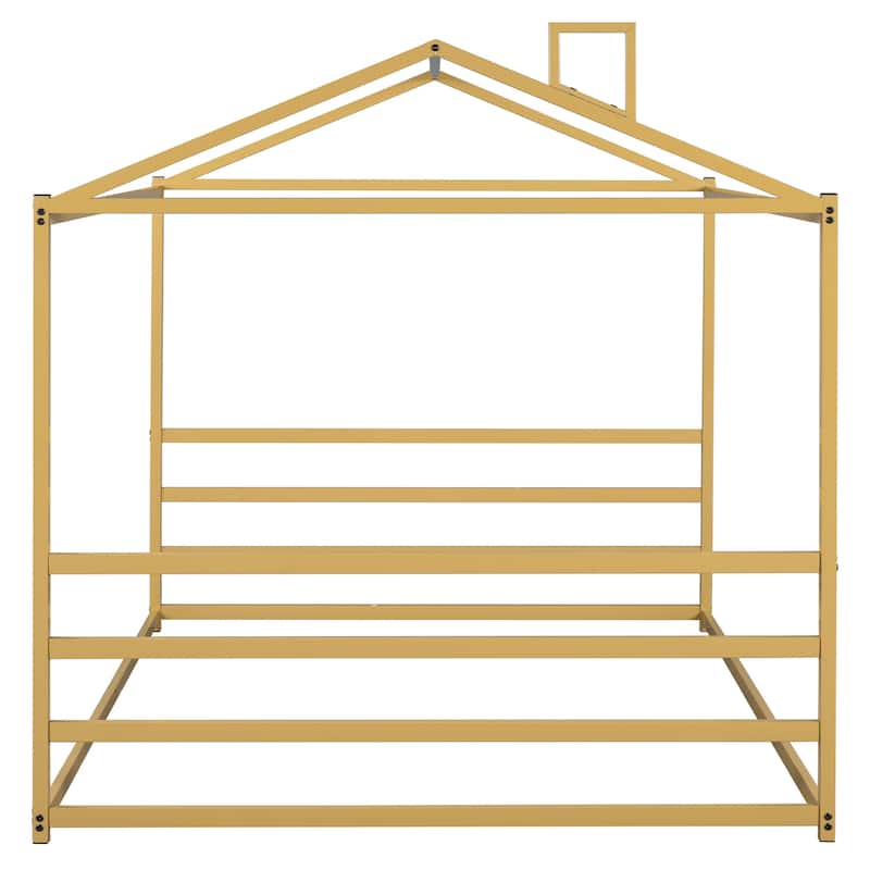 Metal House Shape Platform Bed, Gold, Queen