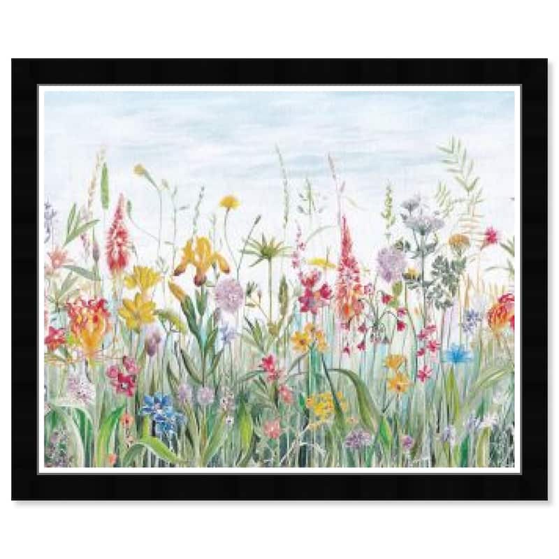 Wynwood Studio Prints Floral and Botanical Floral field Blue and Light Blue Traditional Wall Art Canvas Print