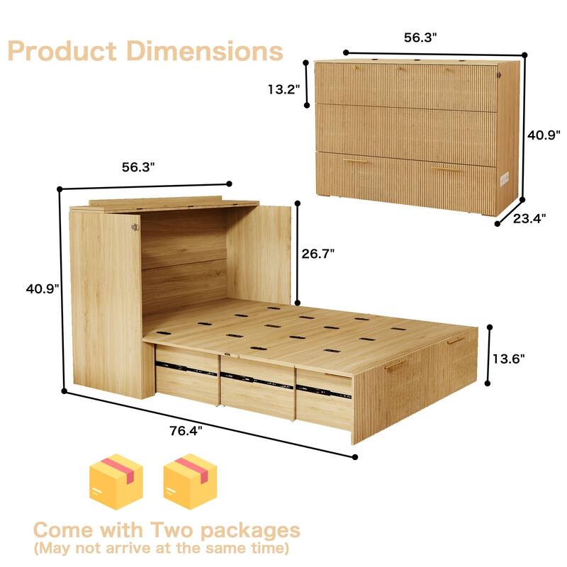 Full Size Murphy Bed with USB Port and a Large Drawer