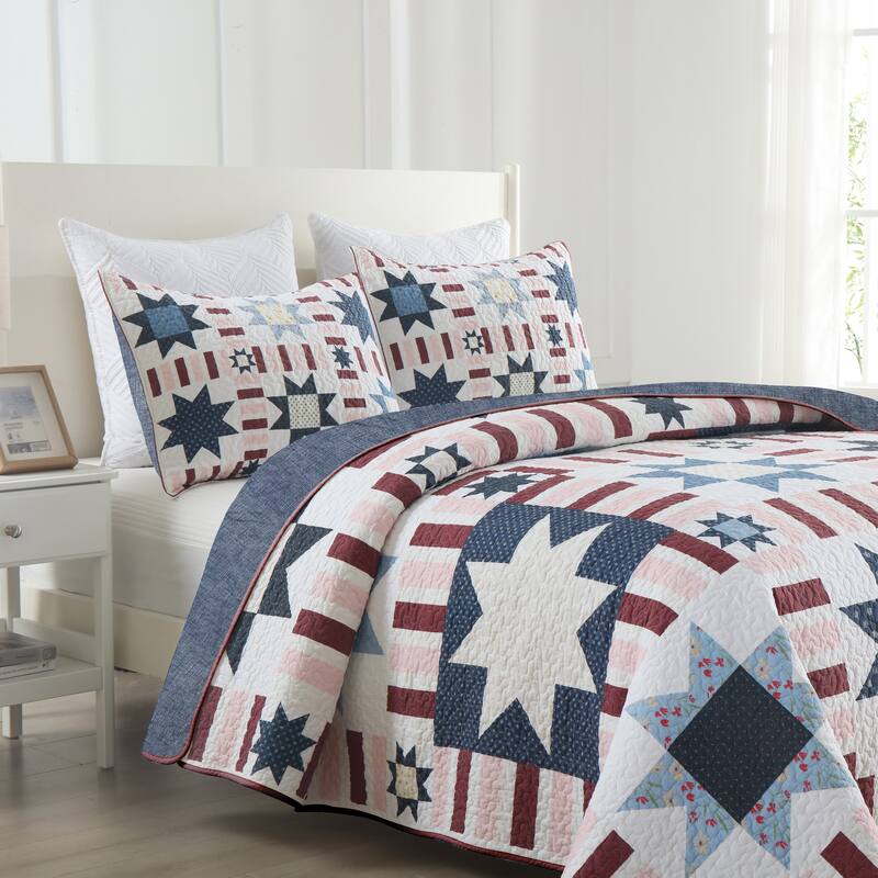 3 Pieces Quilt Set Soft Star Rectangle Pattern Bedspread Set