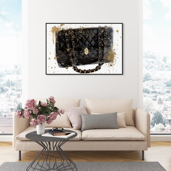 Oliver Gal 'Black Bag' Fashion and Glam Wall Art Framed Canvas Print Handbags - Black, Gold - 30 x 20