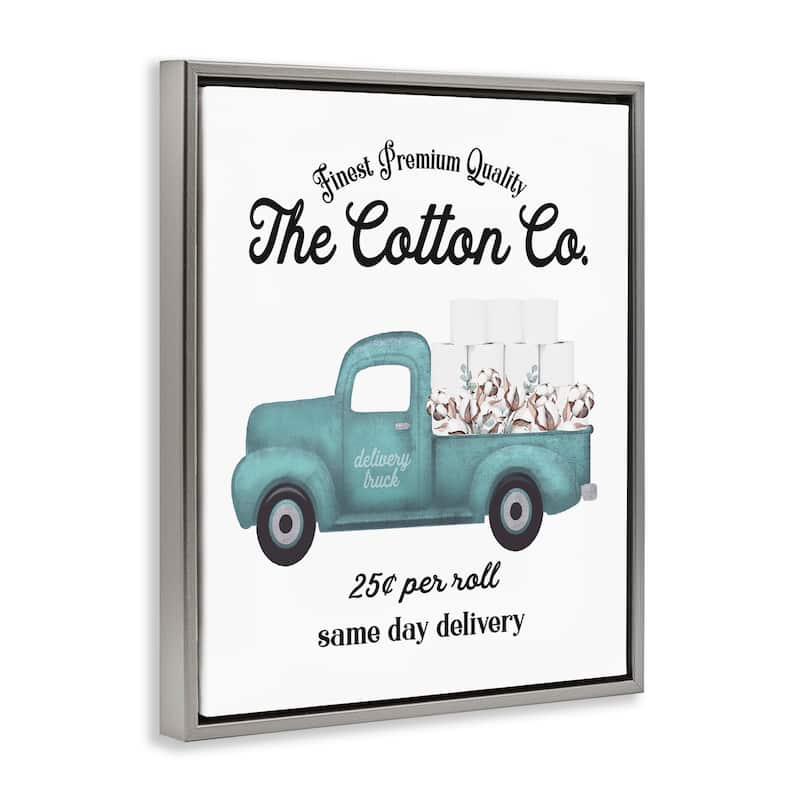 Stupell Toilet Paper Cotton Co Delivery Truck Bathroom Word Design Floater Frame - Blue