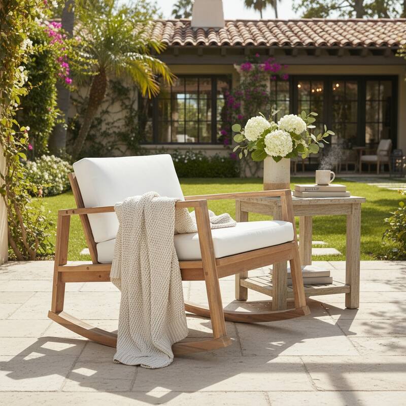 Christopher Knight Home Vaelorian Acacia Wood Outdoor Lounge Chair with Cushion