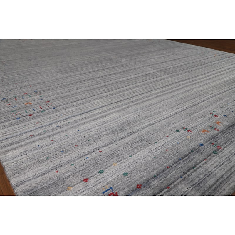 Hand Knotted Oriental 100% Wool Carpet Tribal Stripe Greys & Charcoal Gabbeh Area Rug - 9' 10'' X 8' 1''