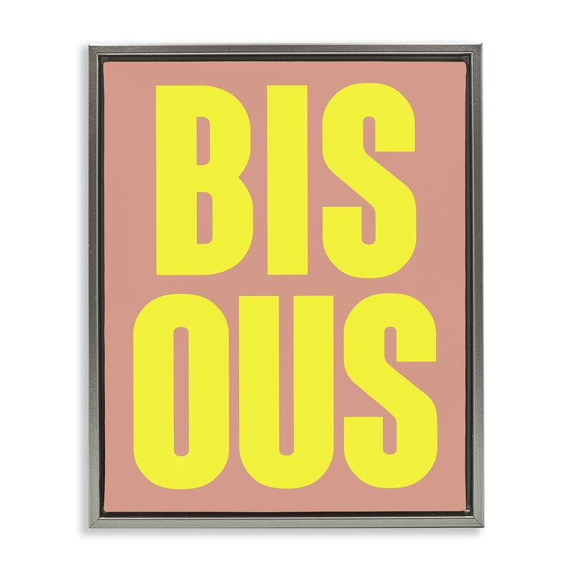 Stupell Bisous Kiss Typography Framed Floater Canvas Wall Art Design By House of Lulu - 25 x 31 - Grey