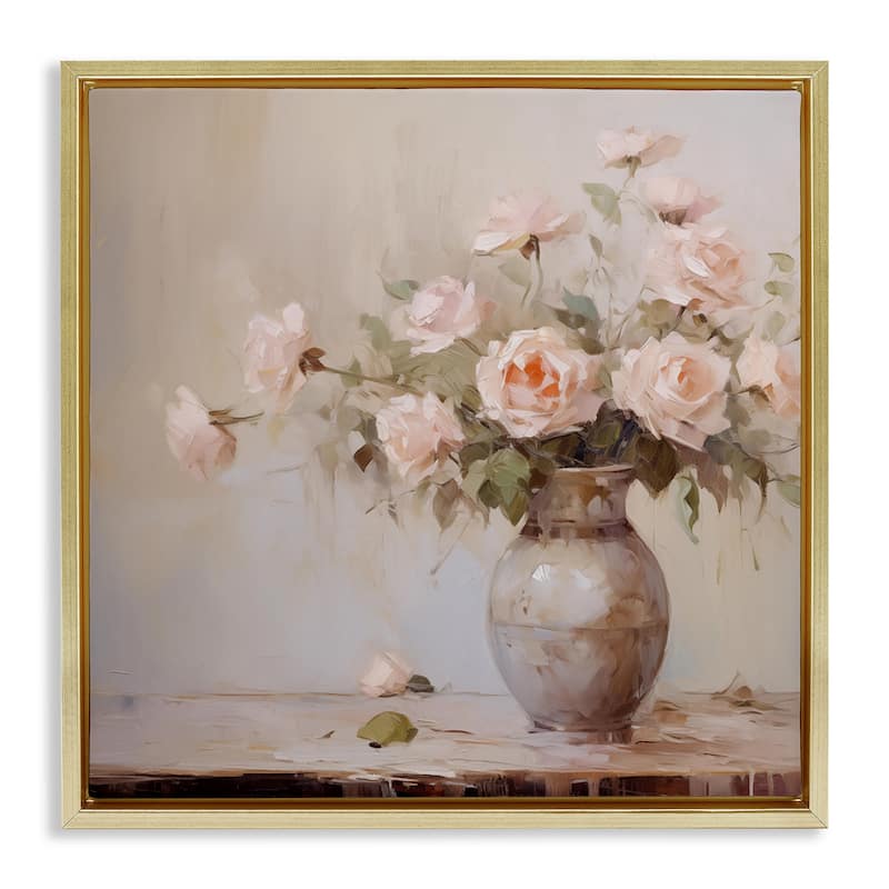 Stupell Romantic Rose Bouquet Framed Floater Canvas Wall Art Design By Arlington Prints - 25 x 25 - Gold