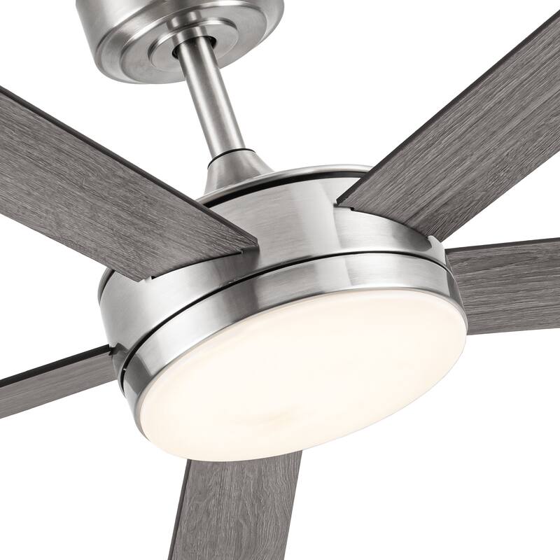 48" Modern Wood Reversible 5-blade Brushed Nickel LED Ceiling Fan with Remote