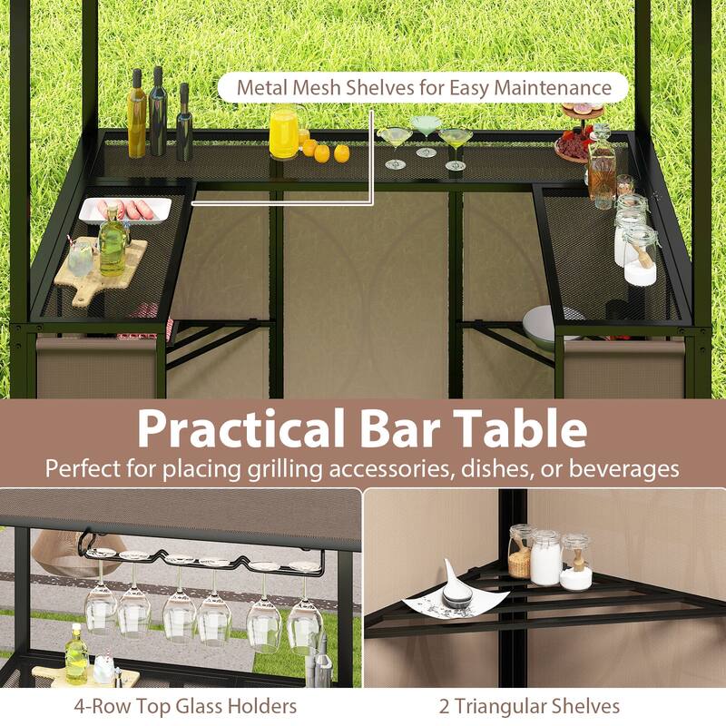 Gymax 3-Piece Outdoor BBQ Canopy w/ Bar Table & 2 Foldable Bar Chairs