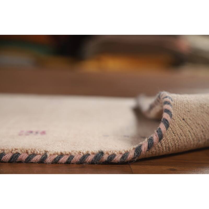 Hand Knotted Oriental 100% Wool Carpet Tribal Animal Pictorial Peach Gabbeh Runner Rug - 4' 9'' X 2' 3''