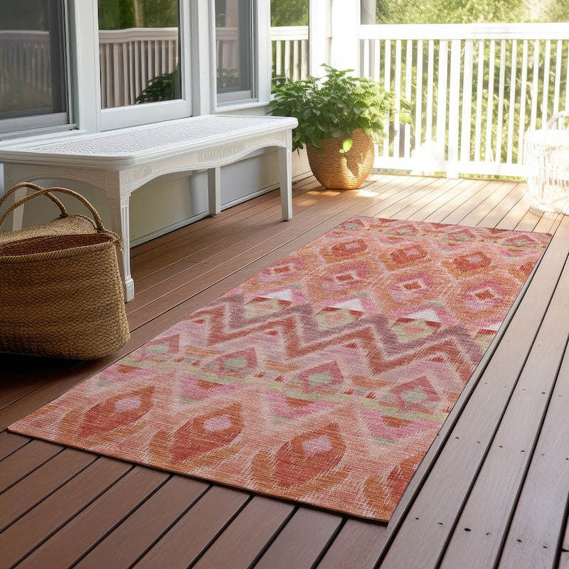 Machine Washable Indoor/ Outdoor Chantille Geometric Boho Rug