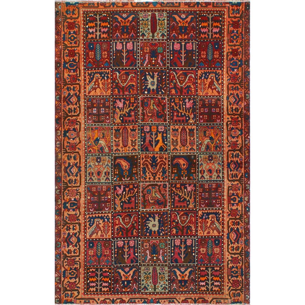 Fine Vintage Bakhtiari Annika Orange/Burgundy Rug - 5'4" x 8'11"