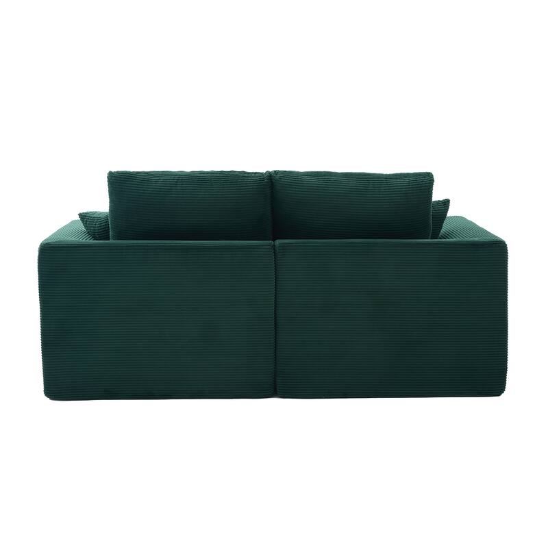 Modern 2-Seater Corduroy Cloud Sofa Modular 2-Piece Sectional Sofa with Removable Covers, for Living Room, Bedroom, Emerald