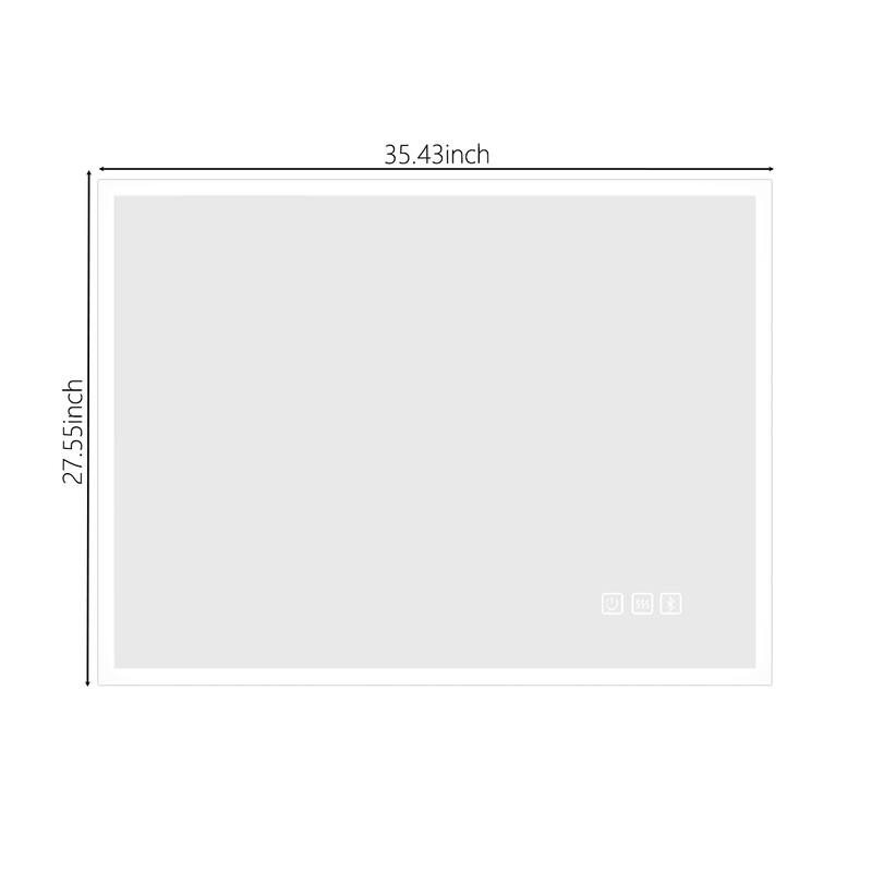 27.55 in. W x 35.43 in. H Rectangular Frameless Wall-Mounted Bathroom Vanity Mirror with Dimmable and Touch Control - Silver