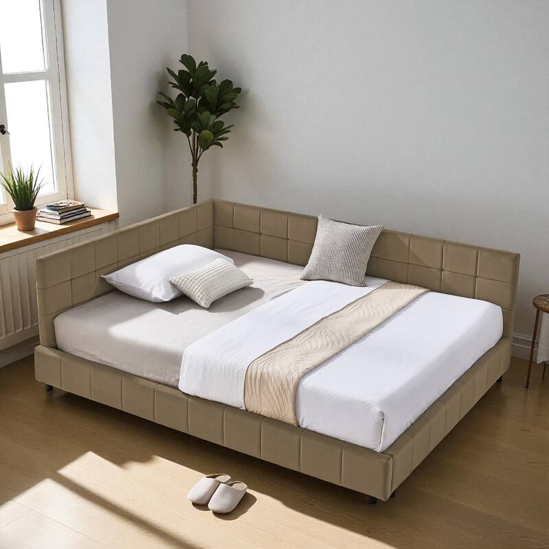 Full Size Velvet Upholstered Tufted Daybed Frame with Backrest and Armrest, Mid-Century Sofa Bed for Bedroom or Living Room