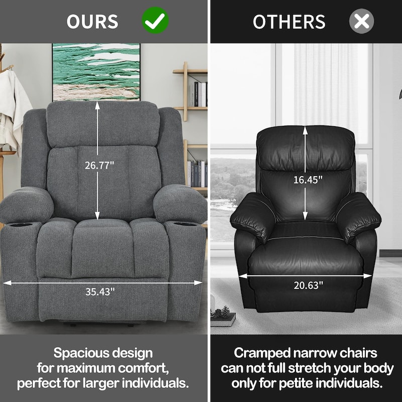 Power Lift Recliner Chair with Extended Footrest, Home Theater Lounge Sofa with Remote Control, Cup Holders & Side Pockets