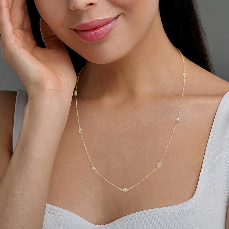 Marquee 1 Carat TW Bezel Set Lab Grown Diamond Station Necklace in 14K Yellow Gold