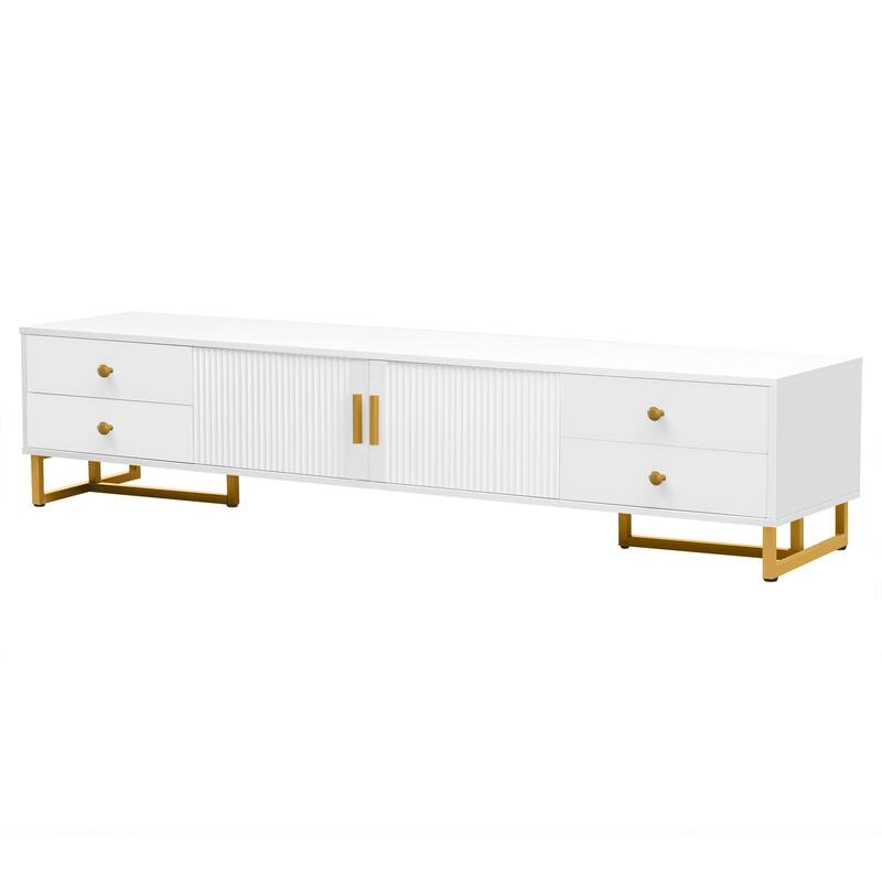 Modern TV Stand TV Console Table for 65+ Inch TV, T-shaped Metal Frame Media Cabinet Entertainment Center for Living Room
