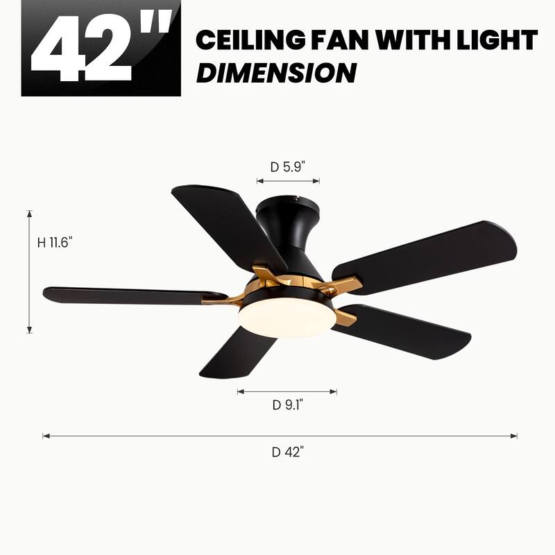 Industrial Led Ceiling Fan With Lights And Remote, Modern Black And Gold Flush Mount Ceiling Fan With 5 Blades