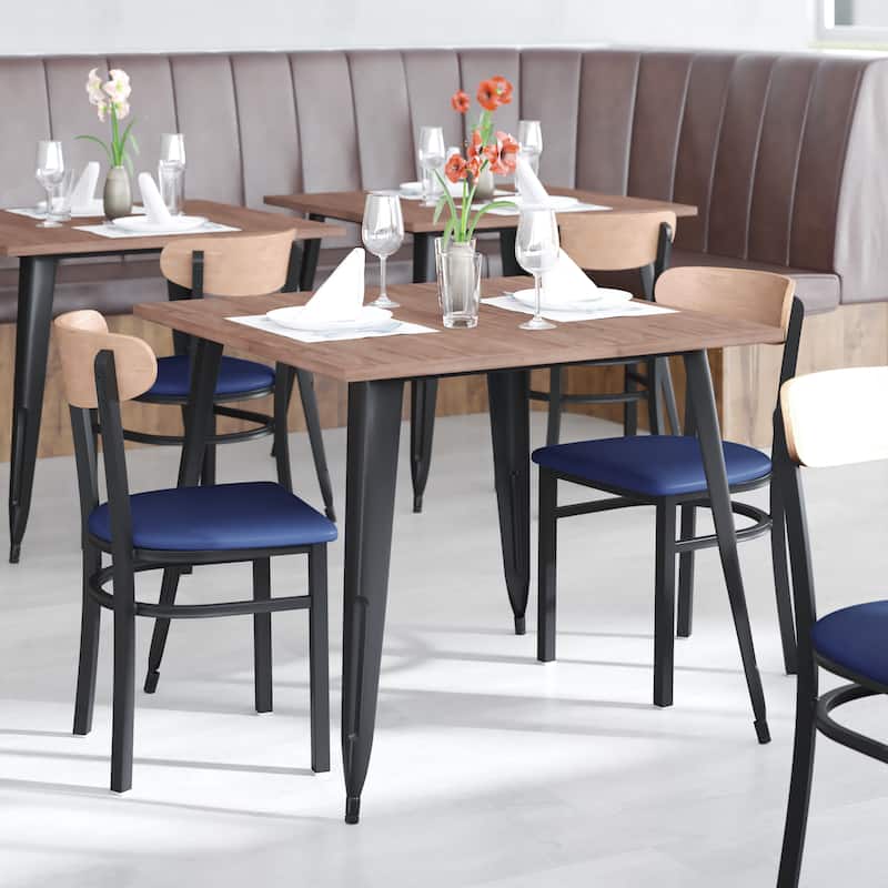 Commercial Metal Dining Chair with Wood Seat and Boomerang Back