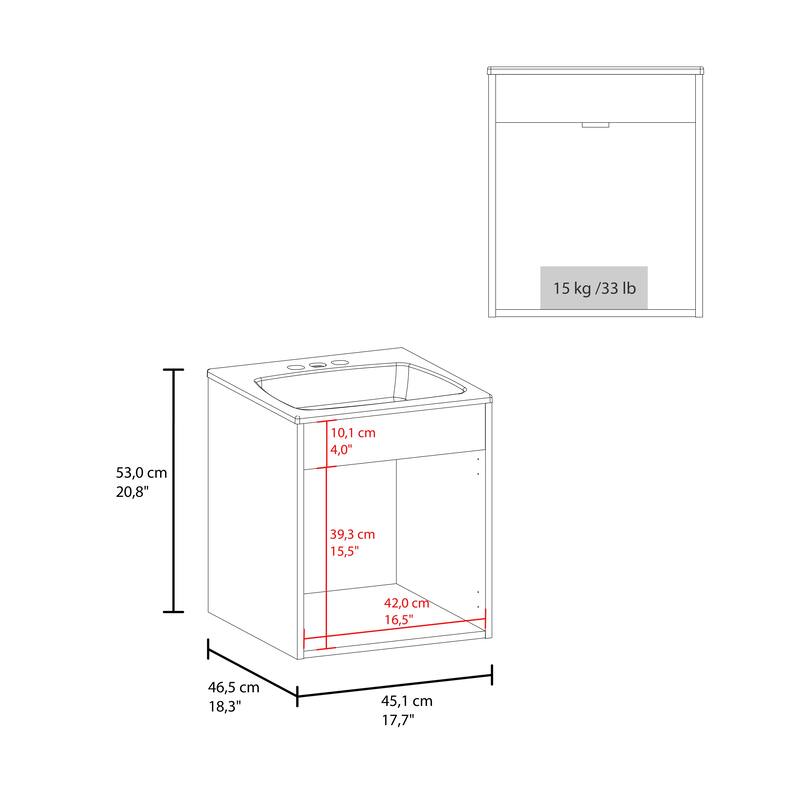 Bathroom Vanity Meka 45 with Two Drawers and Open Shelf, Wall-Mounted Storage, White