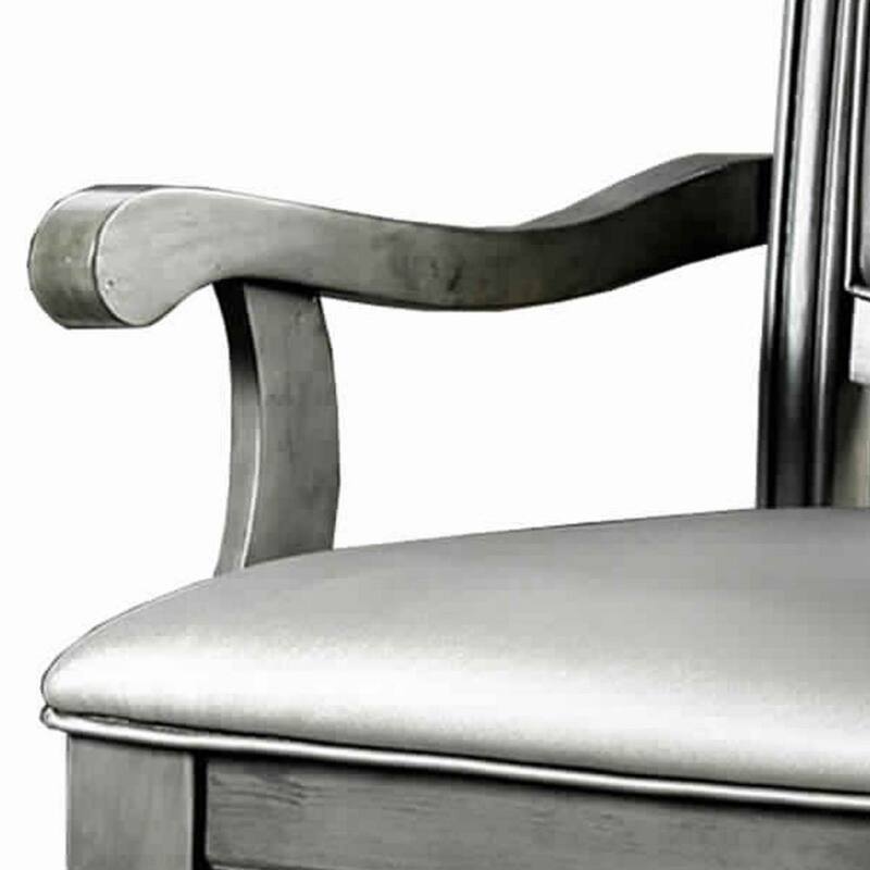 Traditional Style Wooden Arm Chair With Leatherette Cushions In Grey, Set Of 2 - 26" x 24.5" x 41"