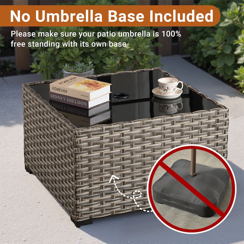 XIZZI Outdoor Wicker Coffee Table with Umbrella Hole for Garden Deck or Poolside