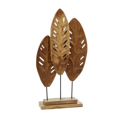 Teak Wood Leaf Handmade Decorative Sculpture - Brown - Roche River Decor