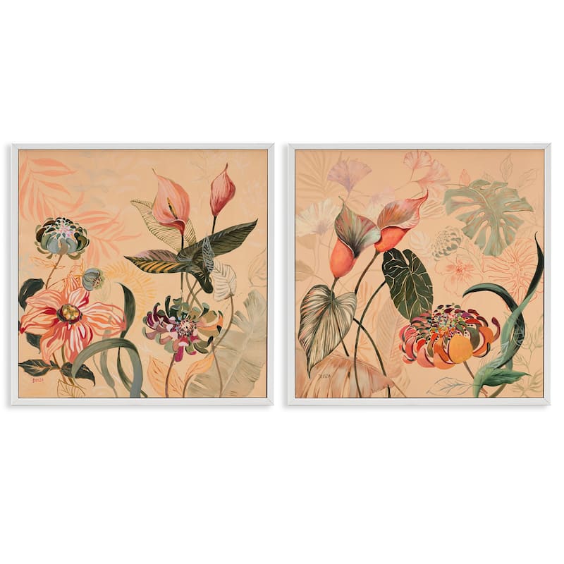 Stupell Elegant Flower Organics Framed Giclee Art Design By Dusza (Set of 2) - 17 x 17 - White