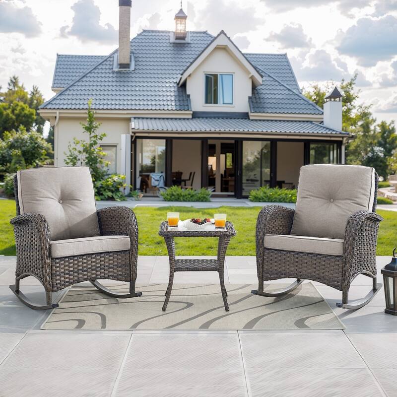 Gymojoy Patio Furniture Set PE Wicker Rocking Chairs & Side Table